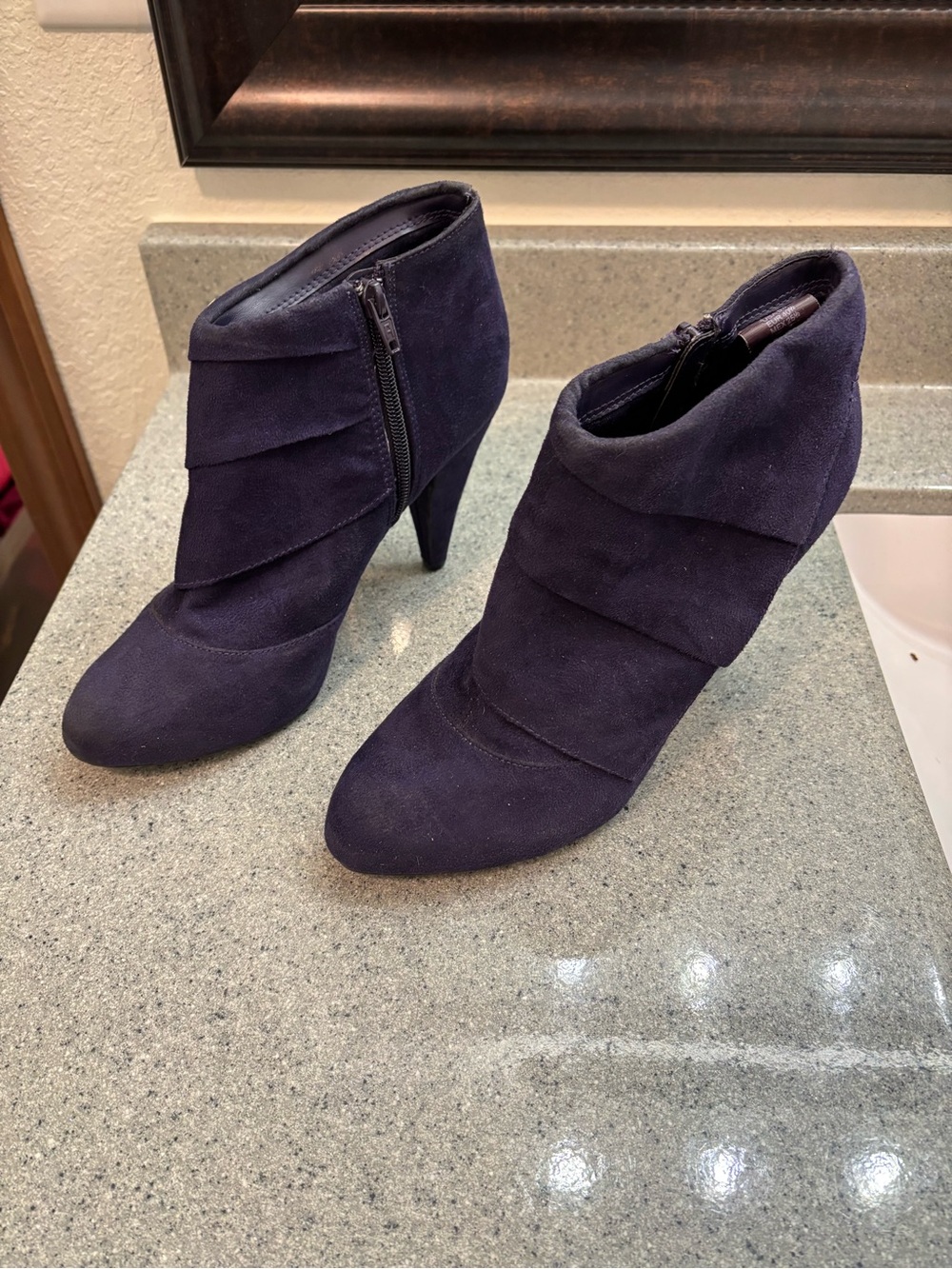 Fioni Women's Purple Suede Ankle Booties with Side Zip